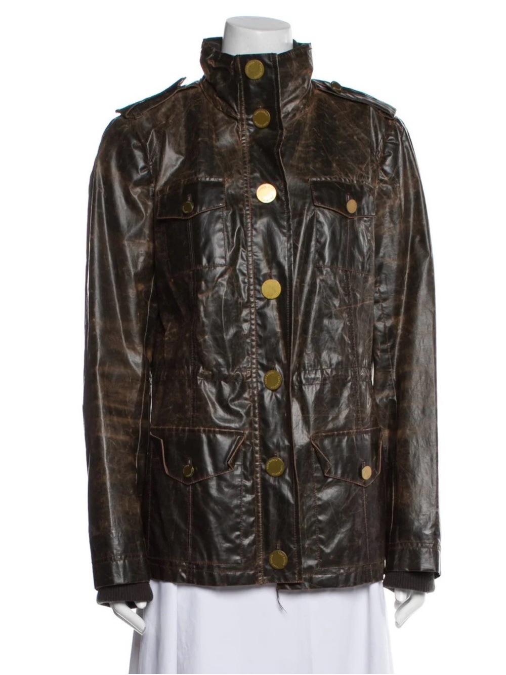 TORY BURCH Dark Brown faux Leather Button-Front Jacket - Picture 1 of 3